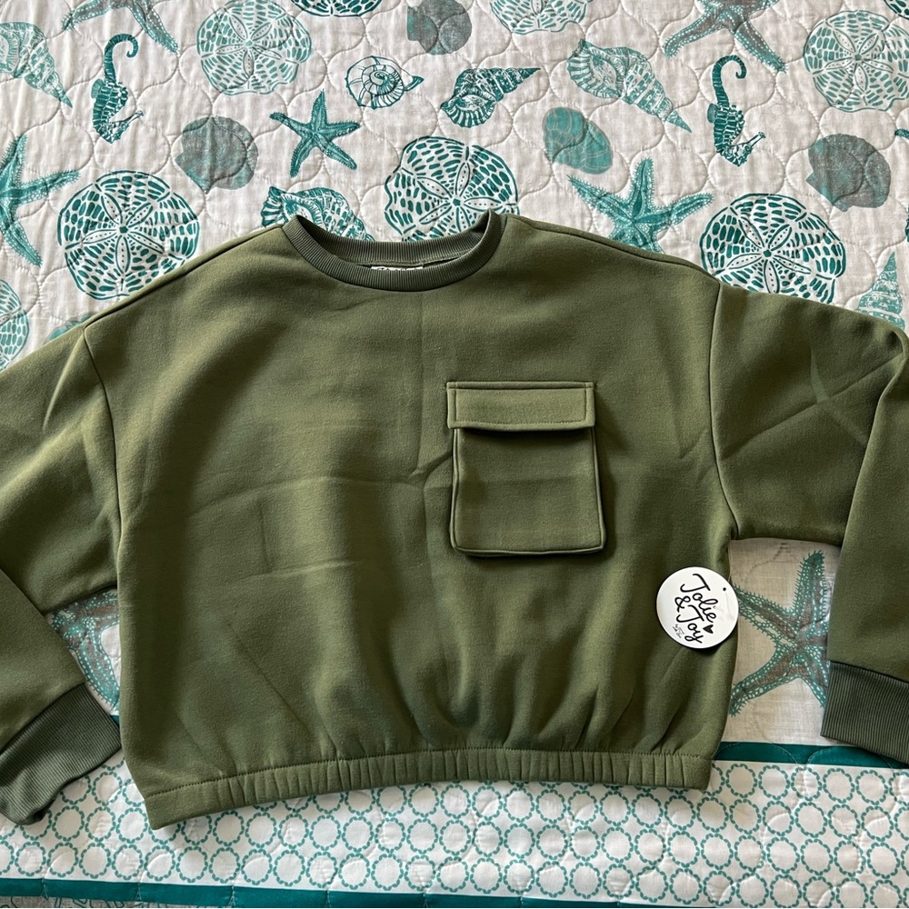 Olive Green Cropped Sweatshirt